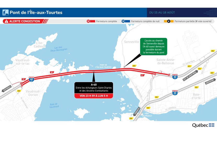 Fermeture complète du pont de l’Île-aux-Tourtes durant la fin de semaine du 15 au 18 août
