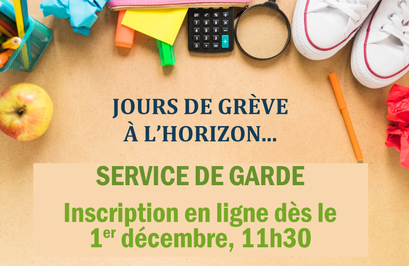 Jours de grève : Inscription au Service de garde dès le vendredi 1er décembre!